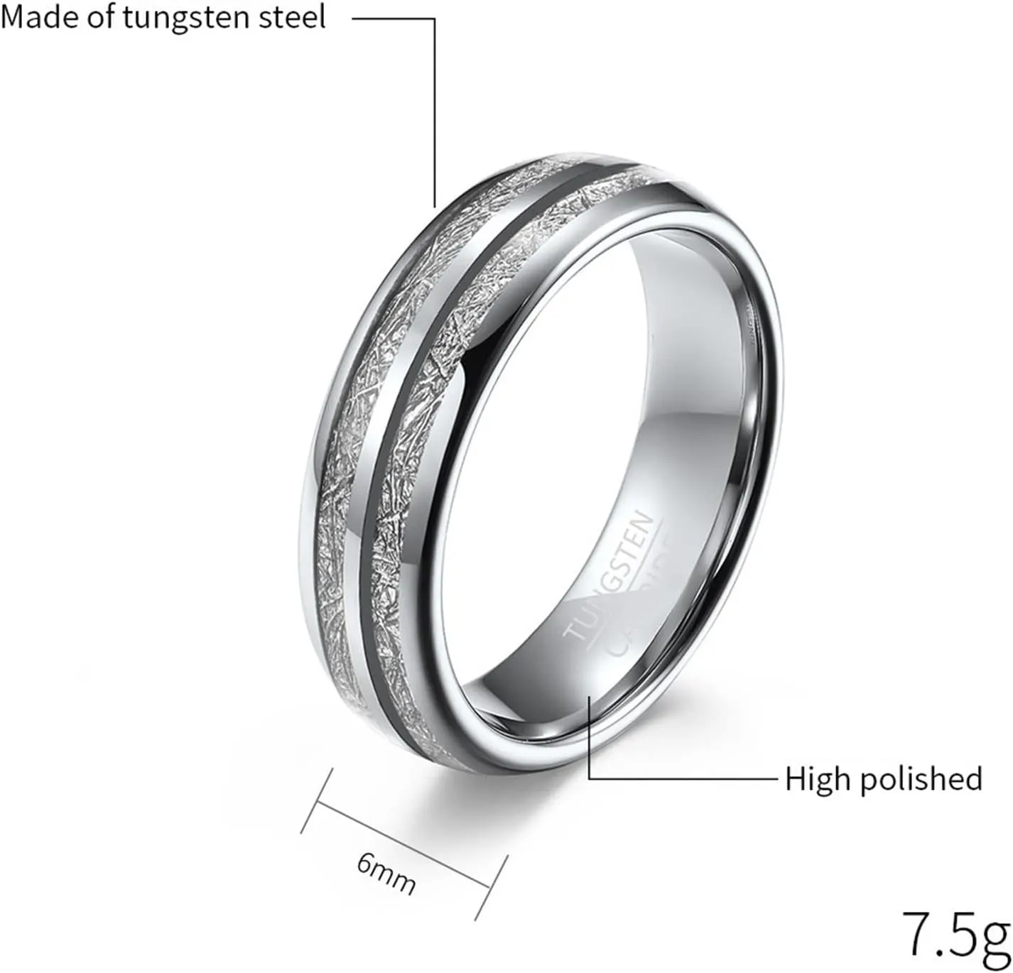 Matching Rings for Couples, Men Rings Tungsten 6mm 8mm Silver Ring Inlay Metal Valentine's Day Couple Rings