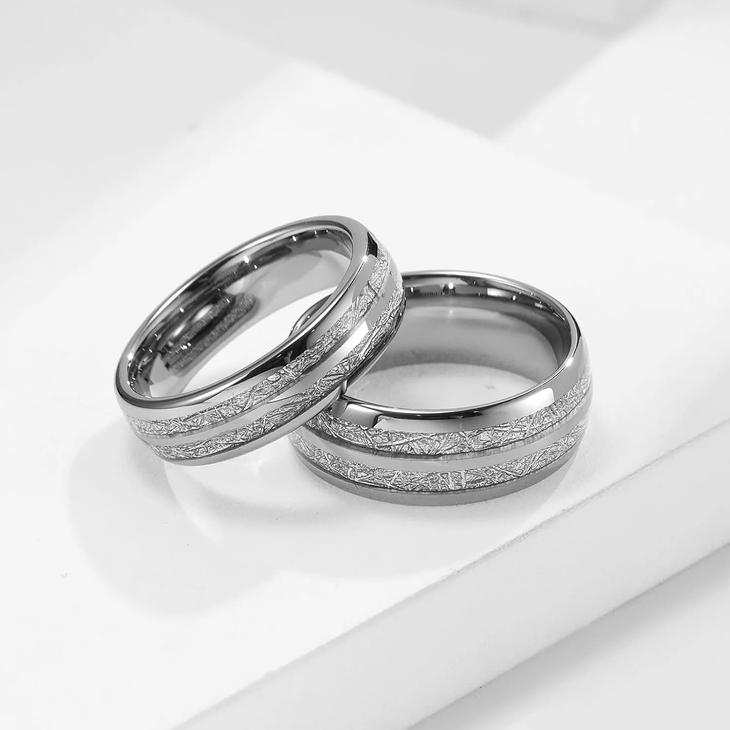 Matching Rings for Couples, Men Rings Tungsten 6mm 8mm Silver Ring Inlay Metal Valentine's Day Couple Rings