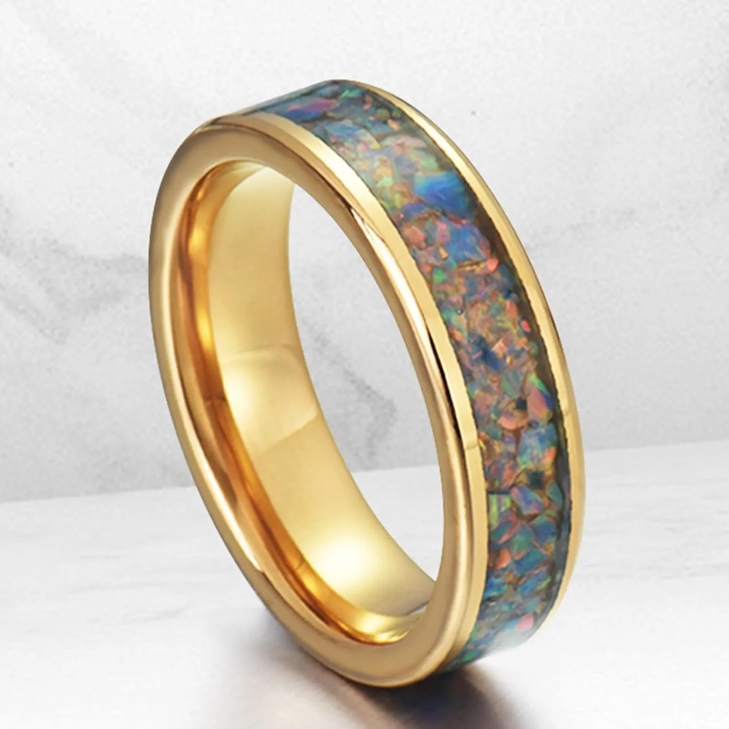 Matching Rings for Couples, Mens Rings Tungsten Gold 8mm Ring Inlay Silver Metal Men's and Women's Fashion Rings
