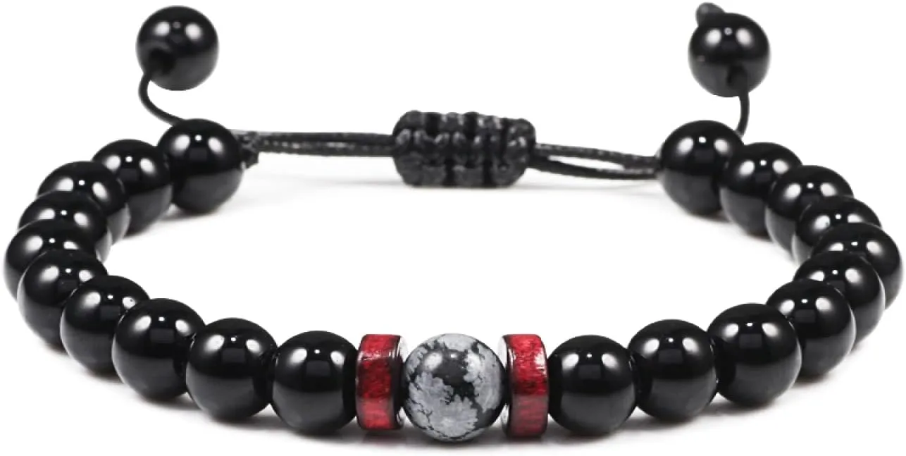 Men Beads Bracelets Elastic Round Bright Black Stone Bracelet Women Handmade Braided Jewelry Homme,Alabaster