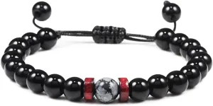 Men Beads Bracelets Elastic Round Bright Black Stone Bracelet Women Handmade Braided Jewelry Homme,Alabaster