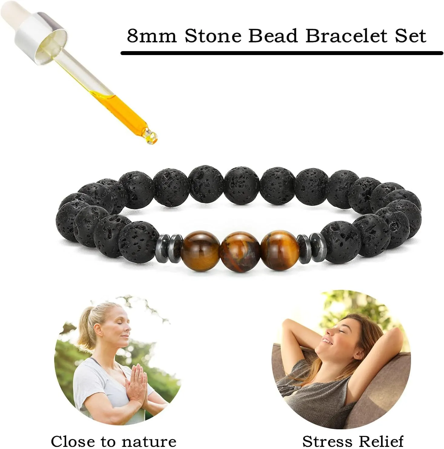 MengPa Mens Beaded Bracelets Couples Matching Bracelet Set Lava Rock Beads for Women Stone Jewelry