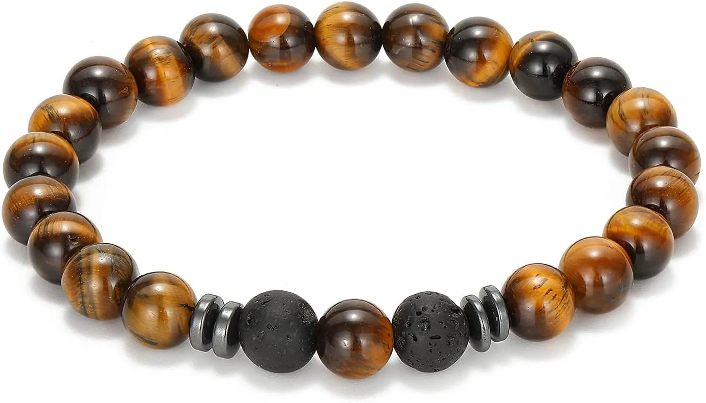 MengPa Mens Beaded Bracelets Couples Matching Bracelet Set Lava Rock Beads for Women Stone Jewelry