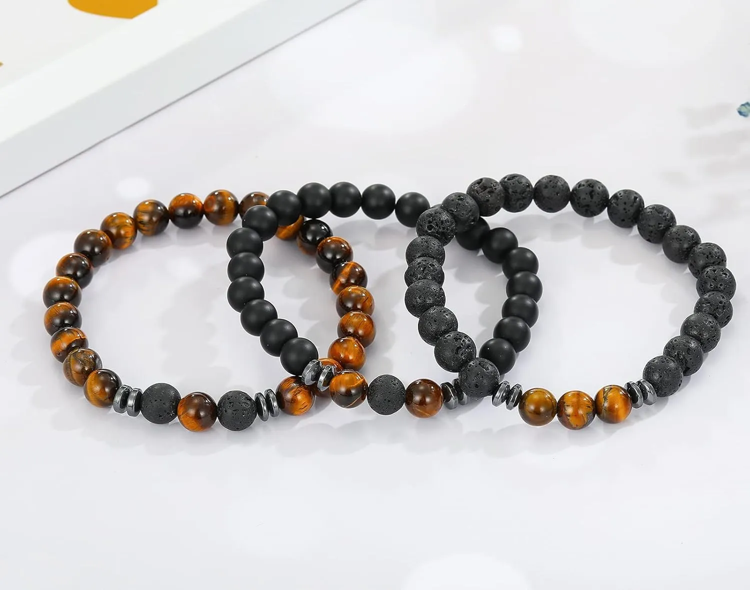 MengPa Mens Beaded Bracelets Couples Matching Bracelet Set Lava Rock Beads for Women Stone Jewelry