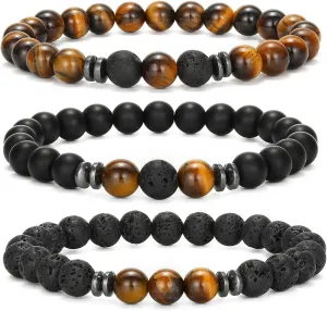 MengPa Mens Beaded Bracelets Couples Matching Bracelet Set Lava Rock Beads for Women Stone Jewelry