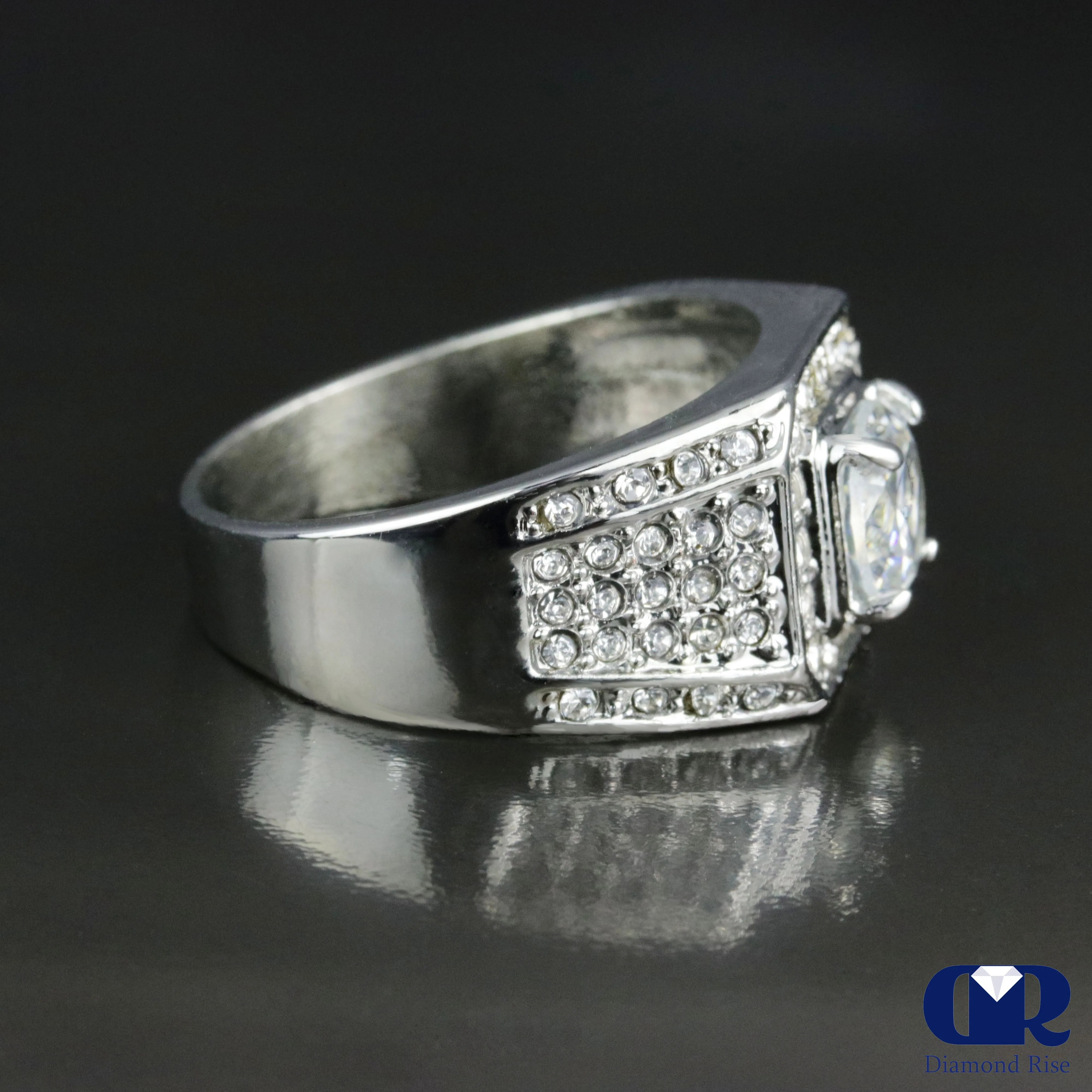Men's Diamond Ring In 14K White Gold