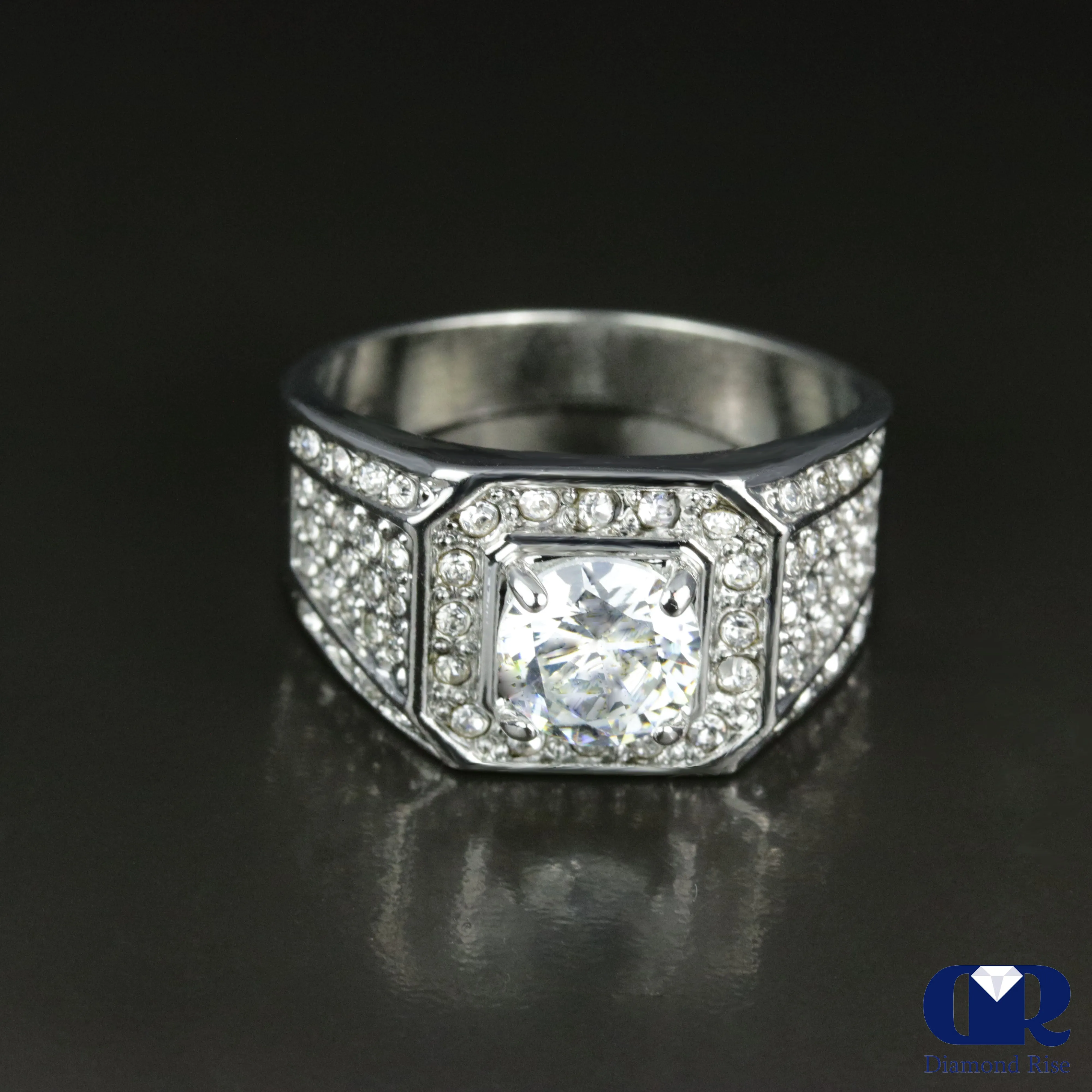Men's Diamond Ring In 14K White Gold