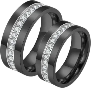 Mens Engagement Rings, Men's Stainless Steel Rings 8mm Black Ring with Zirconia Men's and Women's Fashion Rings
