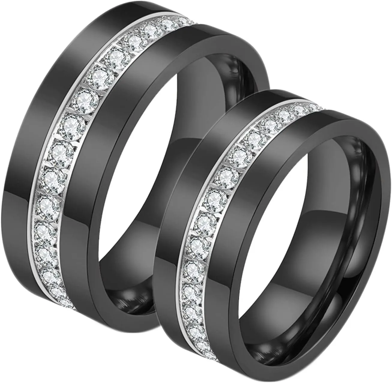 Mens Engagement Rings, Men's Stainless Steel Rings 8mm Black Ring with Zirconia Men's and Women's Fashion Rings