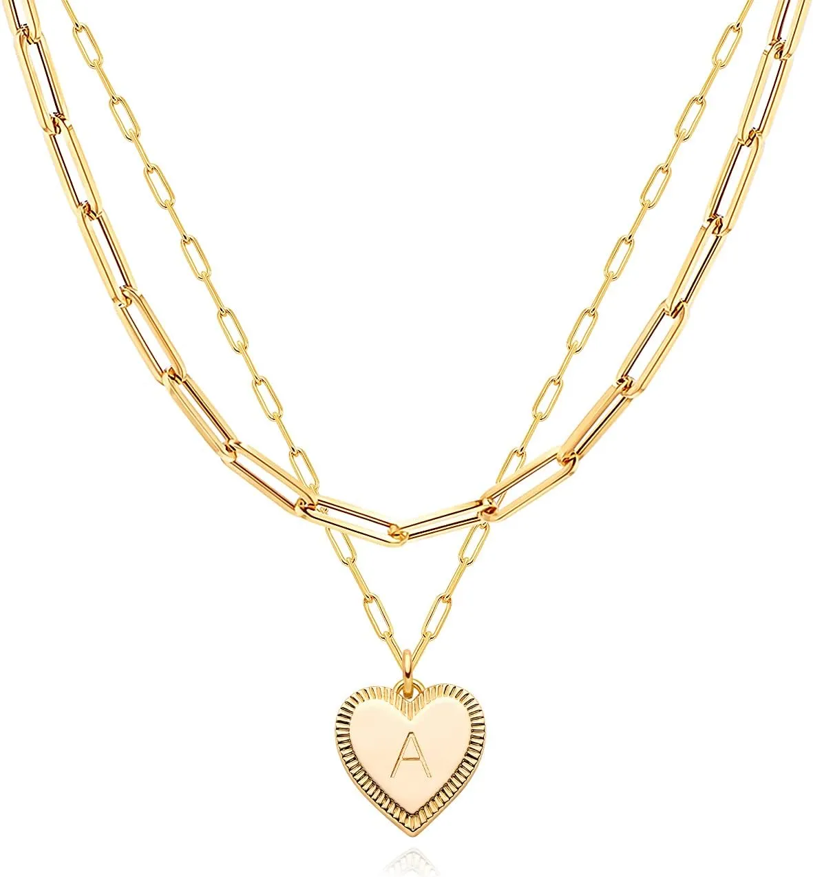 MEVECCO Gold Layered Heart Initial Necklace 18K Gold Plated Alphabet Heart Pendant Necklace Dainty Initial Letter Necklace for Women Minimalist Personalized Jewelry Gift for Her