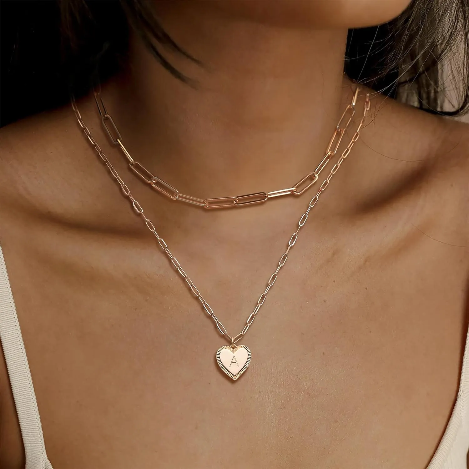 MEVECCO Gold Layered Heart Initial Necklace 18K Gold Plated Alphabet Heart Pendant Necklace Dainty Initial Letter Necklace for Women Minimalist Personalized Jewelry Gift for Her