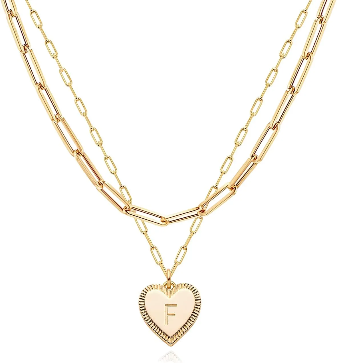 MEVECCO Gold Layered Heart Initial Necklace 18K Gold Plated Alphabet Heart Pendant Necklace Dainty Initial Letter Necklace for Women Minimalist Personalized Jewelry Gift for Her