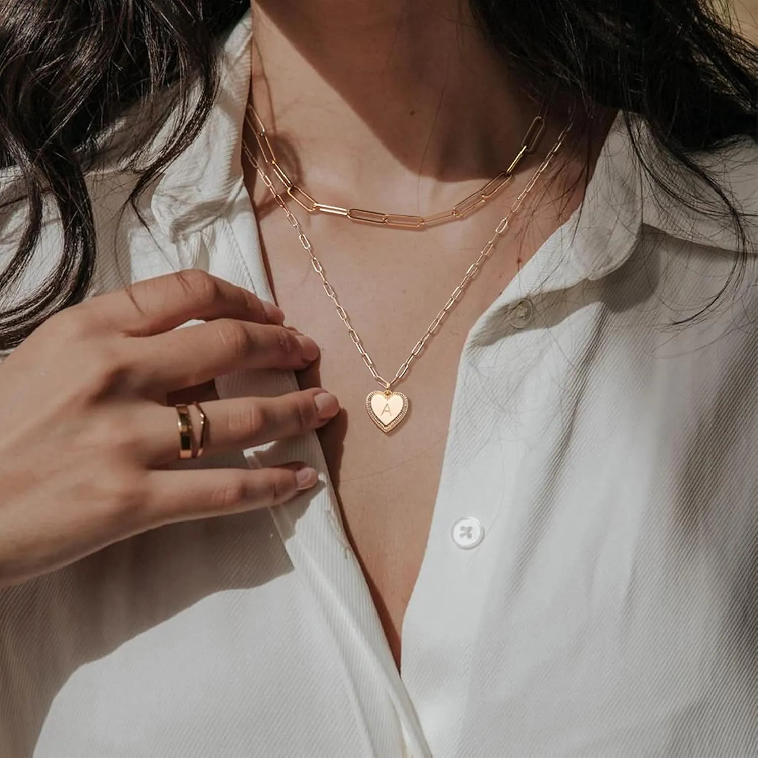 MEVECCO Gold Layered Heart Initial Necklace 18K Gold Plated Alphabet Heart Pendant Necklace Dainty Initial Letter Necklace for Women Minimalist Personalized Jewelry Gift for Her