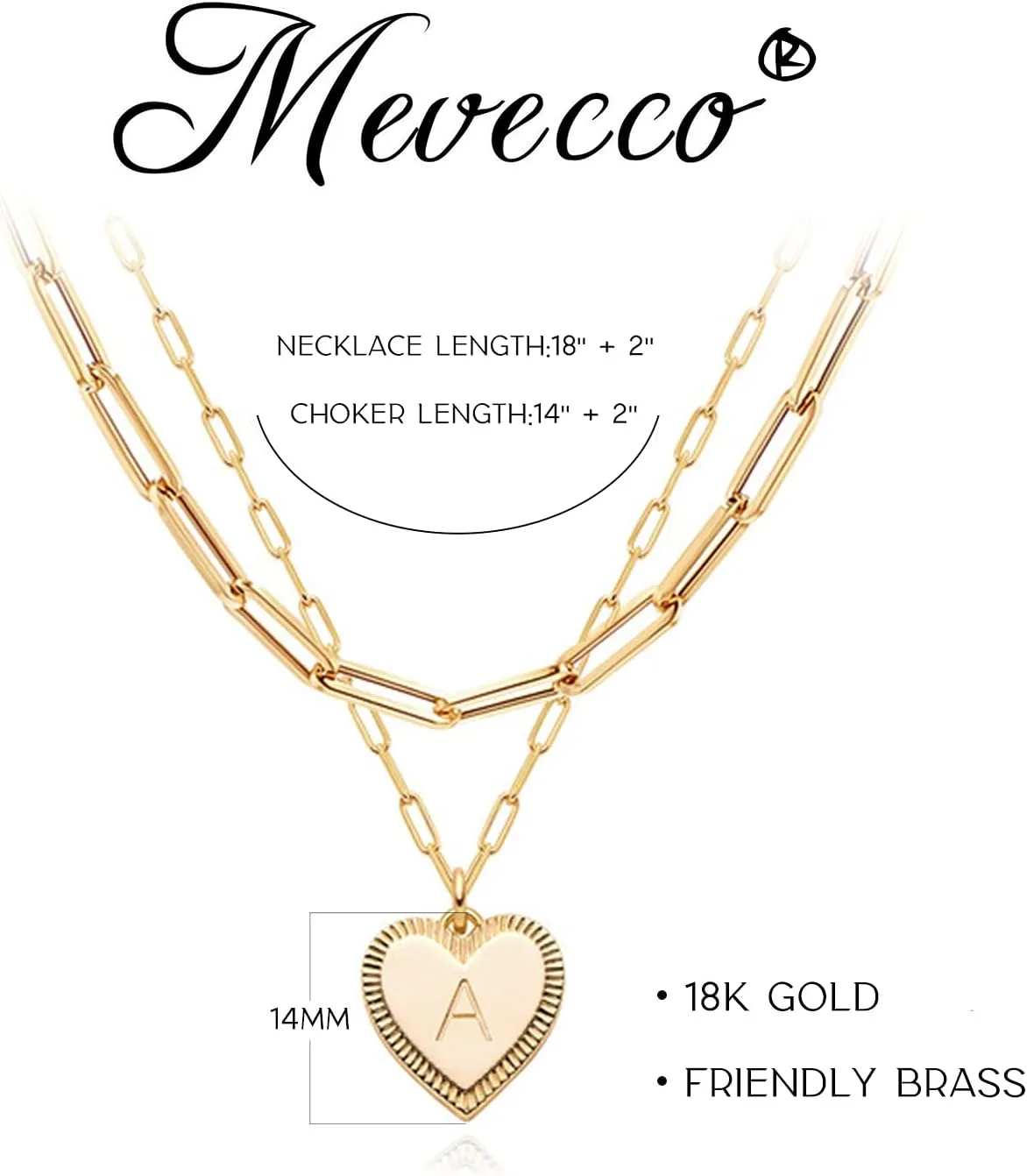 MEVECCO Gold Layered Heart Initial Necklace 18K Gold Plated Alphabet Heart Pendant Necklace Dainty Initial Letter Necklace for Women Minimalist Personalized Jewelry Gift for Her