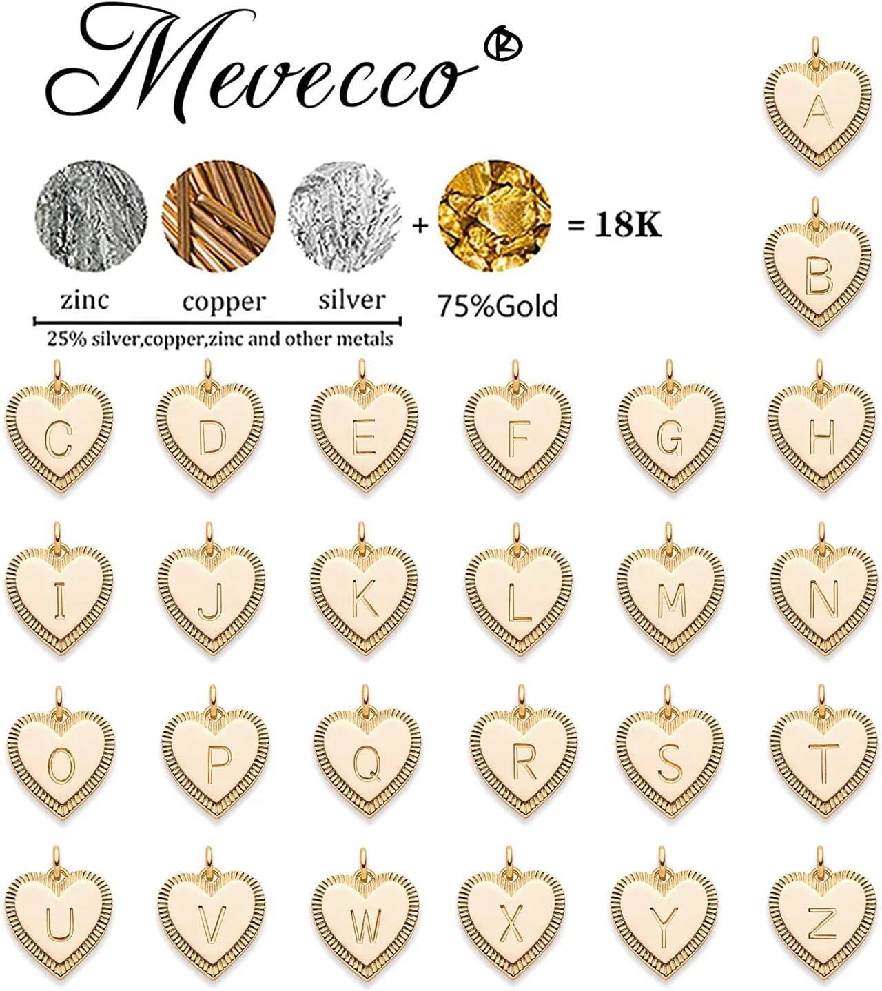MEVECCO Gold Layered Heart Initial Necklace 18K Gold Plated Alphabet Heart Pendant Necklace Dainty Initial Letter Necklace for Women Minimalist Personalized Jewelry Gift for Her