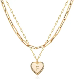 MEVECCO Gold Layered Heart Initial Necklace 18K Gold Plated Alphabet Heart Pendant Necklace Dainty Initial Letter Necklace for Women Minimalist Personalized Jewelry Gift for Her