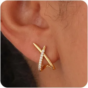 MIDEEO Gold Earrings for Women Trendy,14K Gold Stud Earrings Dainty Earrings Simple Minimalist Diamond Hypoallergenic Earring for Women Gifts