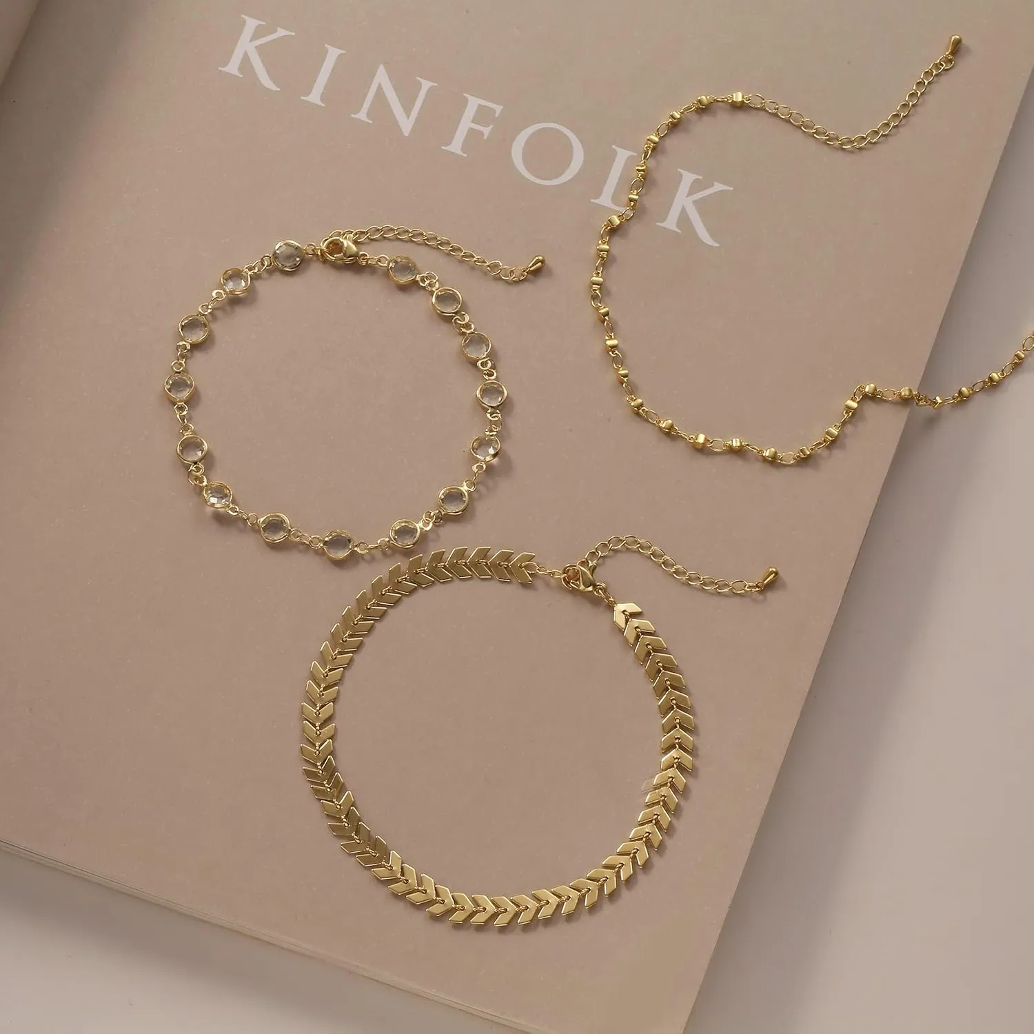MIDEEO Gold/Silver Ankle Bracelets for Women,14K Gold Anklets for Women Waterproof Cuban Link Heart Beads Herringbone Rhinestone Anklets Set Layered Anklet Bracelets for Women Gold Jewelry Gift