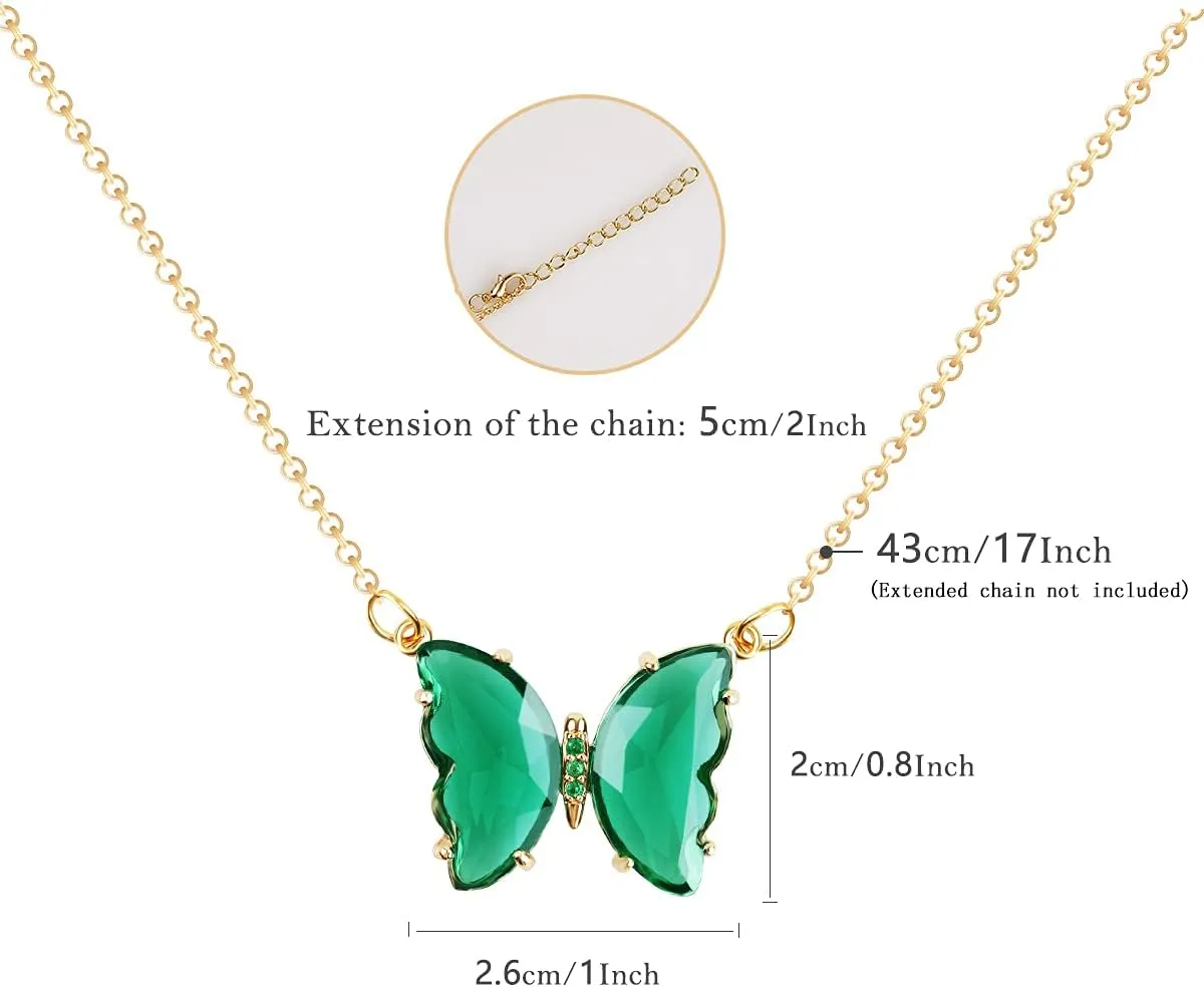 MISS RIGHT Butterfly Jewelry Birthstone Necklaces and Sterling Silver Stud Earrings for Women Trendy, Dainty Womens Preppy Aesthetic Crystal Jewelry