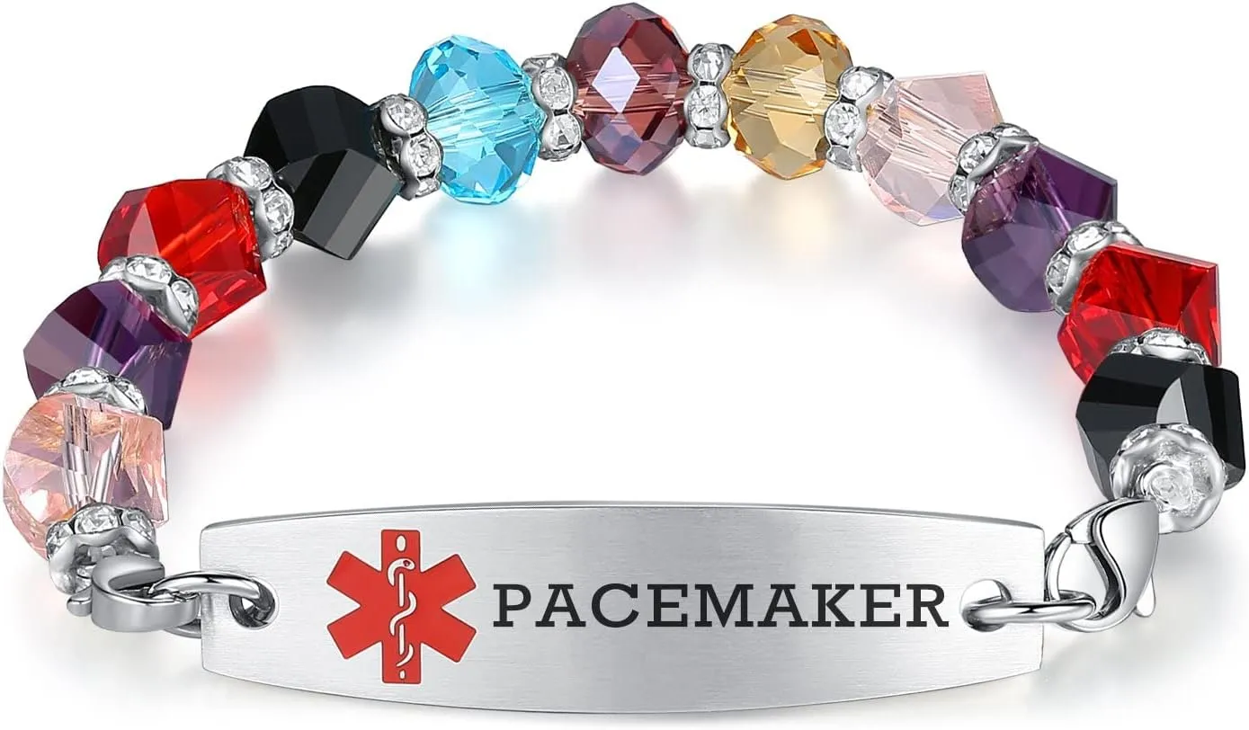 mnmoom 7.5 inch interchangeable Medical id bracelets for Women beads Medical alert bracelets with customize engraving