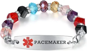 mnmoom 7.5 inch interchangeable Medical id bracelets for Women beads Medical alert bracelets with customize engraving