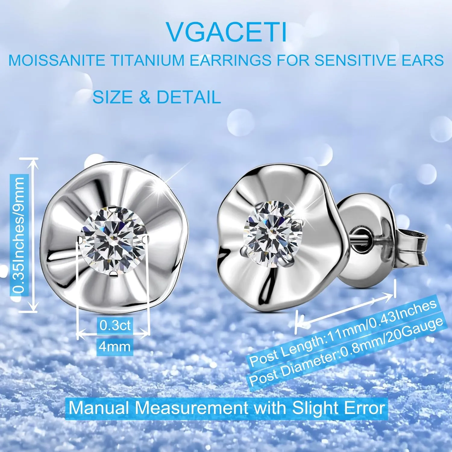 Moissanite Stud Earrings in Pure Titanium Heart/Daisy/Flower, G23 Titanium Earrings for Sensitive Ears Hypoallergenic with 0.6ct D Color VVS1 Round Cut Lab Created Diamond Earrings