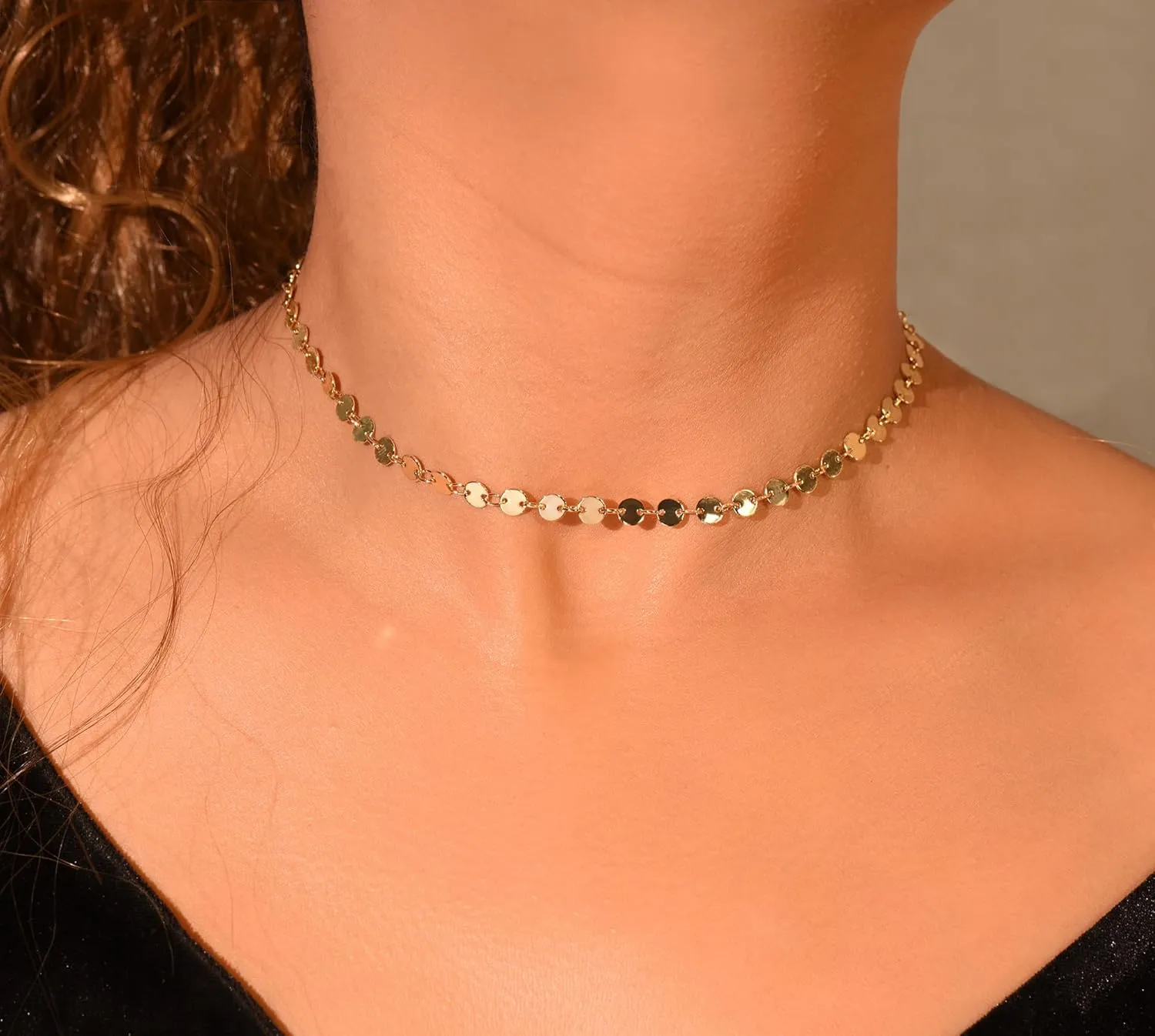 MOLEVY Choker Necklace for Women 14k Gold Plated Necklaces Silver Necklace Dainty Chain Necklaces Shiny Cross Circle Beads Rope Gold Paperclip Chain Necklace Everyday Jewelry Gift