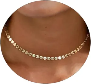 MOLEVY Choker Necklace for Women 14k Gold Plated Necklaces Silver Necklace Dainty Chain Necklaces Shiny Cross Circle Beads Rope Gold Paperclip Chain Necklace Everyday Jewelry Gift
