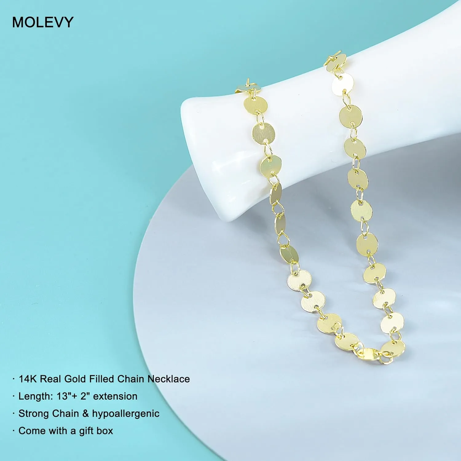MOLEVY Choker Necklace for Women 14k Gold Plated Necklaces Silver Necklace Dainty Chain Necklaces Shiny Cross Circle Beads Rope Gold Paperclip Chain Necklace Everyday Jewelry Gift
