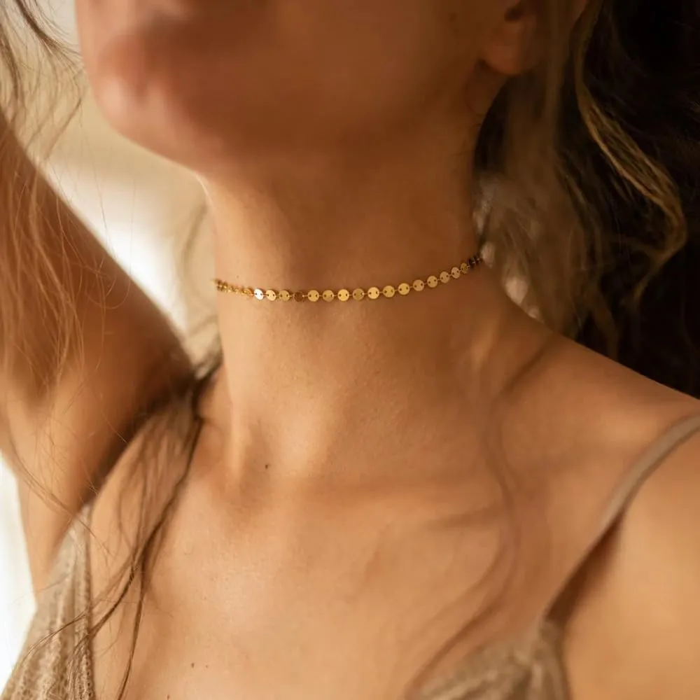 MOLEVY Choker Necklace for Women 14k Gold Plated Necklaces Silver Necklace Dainty Chain Necklaces Shiny Cross Circle Beads Rope Gold Paperclip Chain Necklace Everyday Jewelry Gift