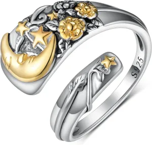 Moon Thumb Rings for Women 925 Sterling Silver Spoon Ring Vintage Thumb Moon Jewelry for Women