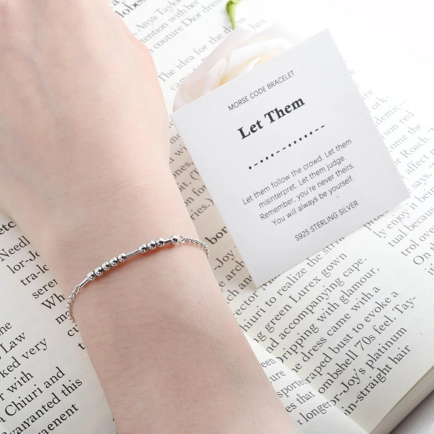 Morse Code Bracelet for Women - 925 Sterling Silver Inspirational Bracelets Adjustable Morse Code Bracelets Charm Jewelry Birthday Gifts Christmas Gifts