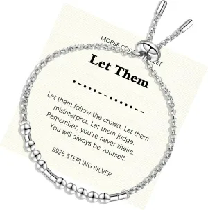 Morse Code Bracelet for Women - 925 Sterling Silver Inspirational Bracelets Adjustable Morse Code Bracelets Charm Jewelry Birthday Gifts Christmas Gifts