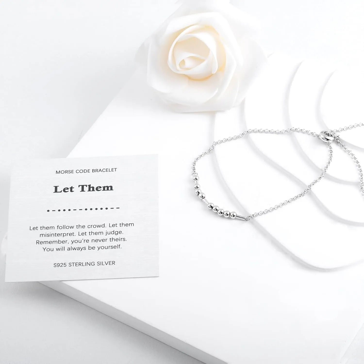 Morse Code Bracelet for Women - 925 Sterling Silver Inspirational Bracelets Adjustable Morse Code Bracelets Charm Jewelry Birthday Gifts Christmas Gifts