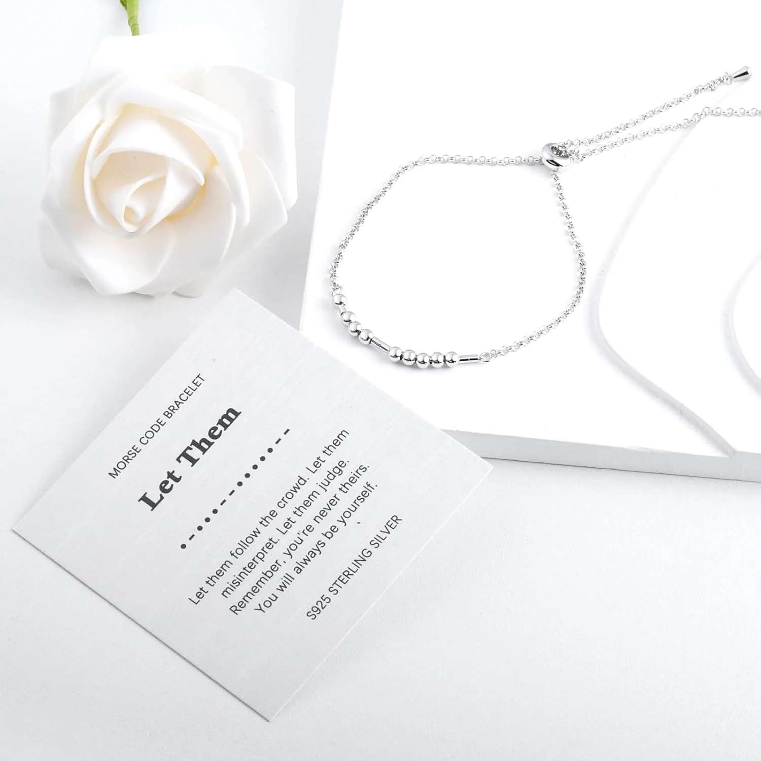 Morse Code Bracelet for Women - 925 Sterling Silver Inspirational Bracelets Adjustable Morse Code Bracelets Charm Jewelry Birthday Gifts Christmas Gifts