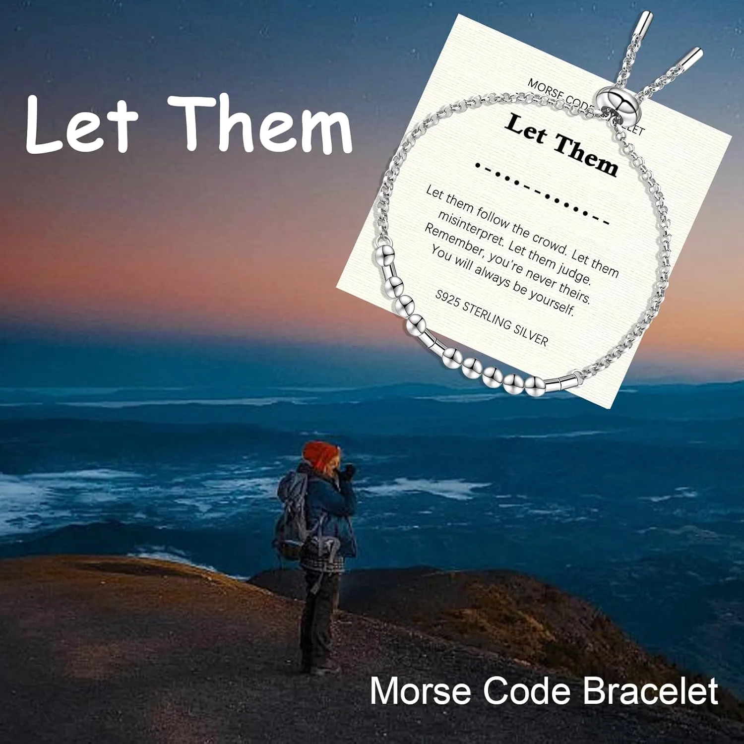 Morse Code Bracelet for Women - 925 Sterling Silver Inspirational Bracelets Adjustable Morse Code Bracelets Charm Jewelry Birthday Gifts Christmas Gifts