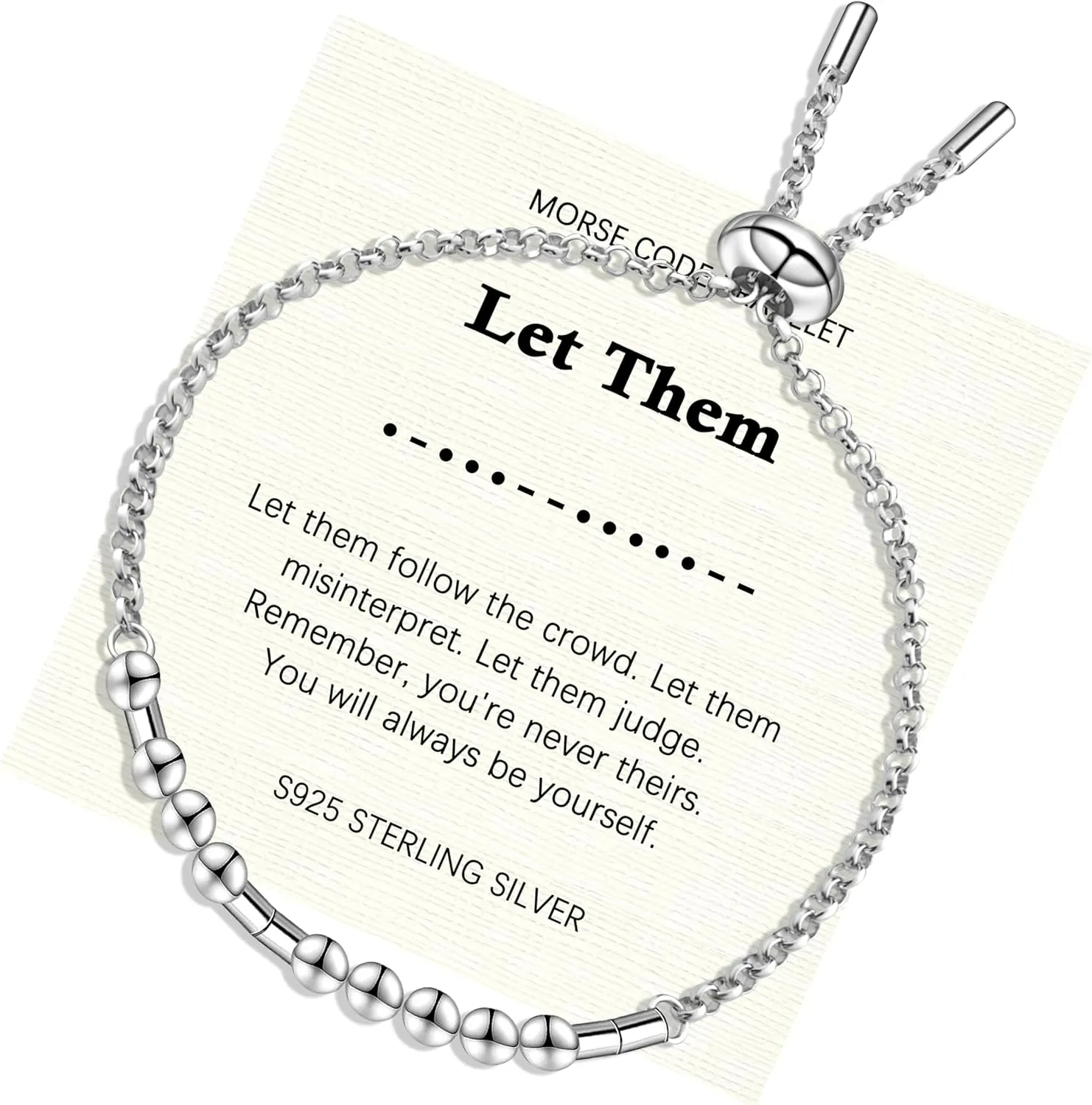 Morse Code Bracelet for Women - 925 Sterling Silver Inspirational Bracelets Adjustable Morse Code Bracelets Charm Jewelry Birthday Gifts Christmas Gifts