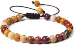 Multicolor Real Natural Stone Bracelet 6mm Beads Handmade Braid Bracelets for Women Men Amethysts Citrines Jewelry,Mookaite,Adjustable