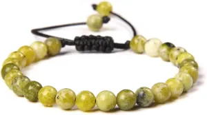 Multicolor Real Natural Stone Bracelet 6mm Beads Handmade Braid Bracelets for Women Men Amethysts Citrines Jewelry,Yellow Howlite,Adjustable