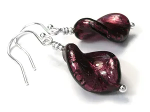 Murano Glass Twist Earrings - Burgundy