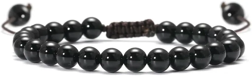 Natural Stone Braided Bracelet Men's Natural Stone Black Onyx Bracelet Handmade Bracelet Yoga