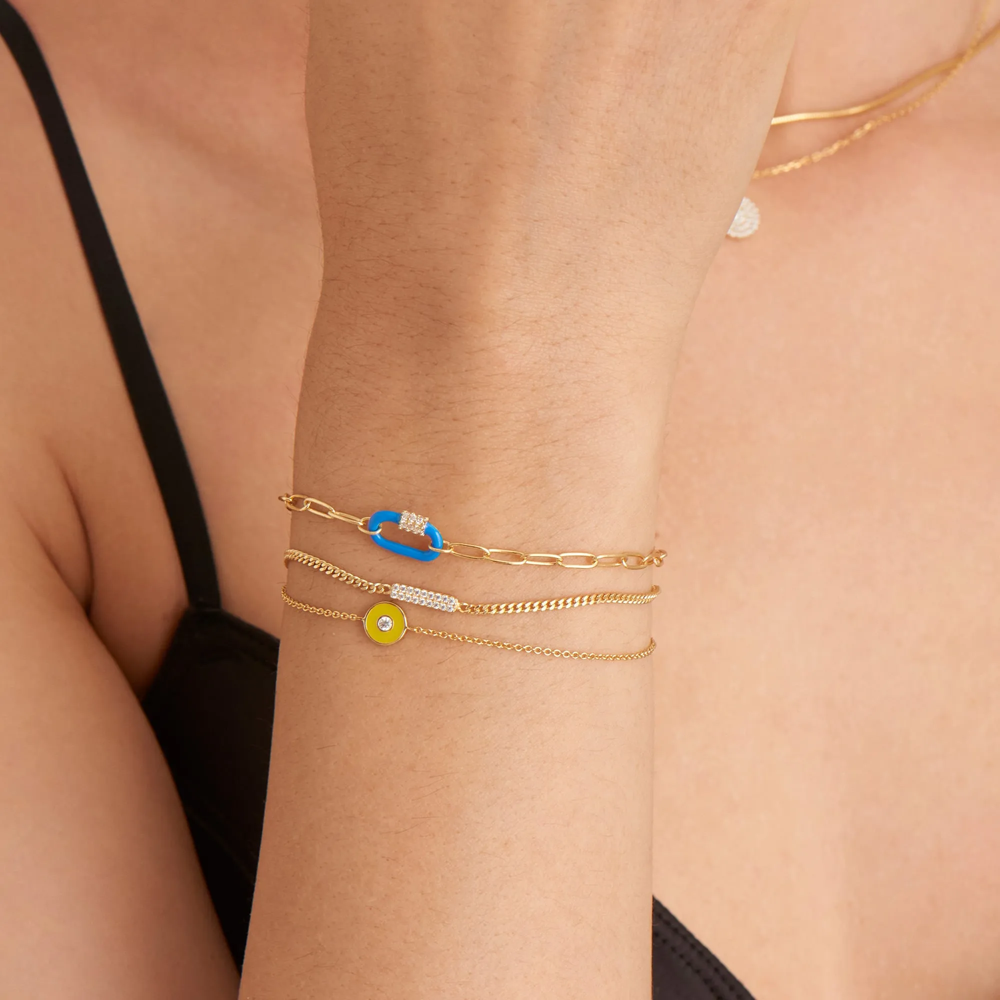 Neon Yellow Enamel Disc Gold Bracelet