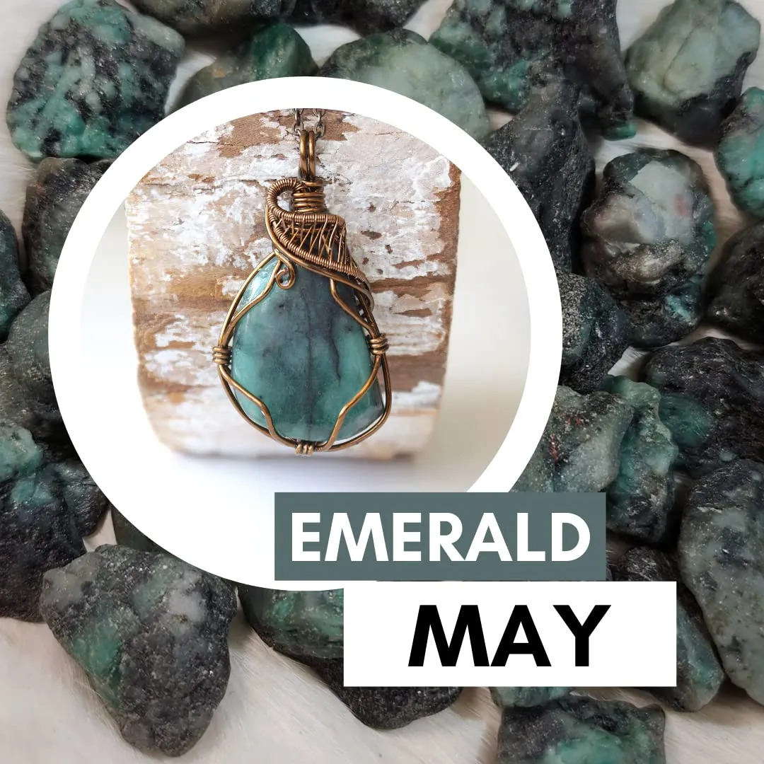 NEW Designs by Nature Gems Handmade Emerald Necklace 24 inch Black Leather Cord Antique Bronze, May Birthstone Jewelry, Handmade in North America