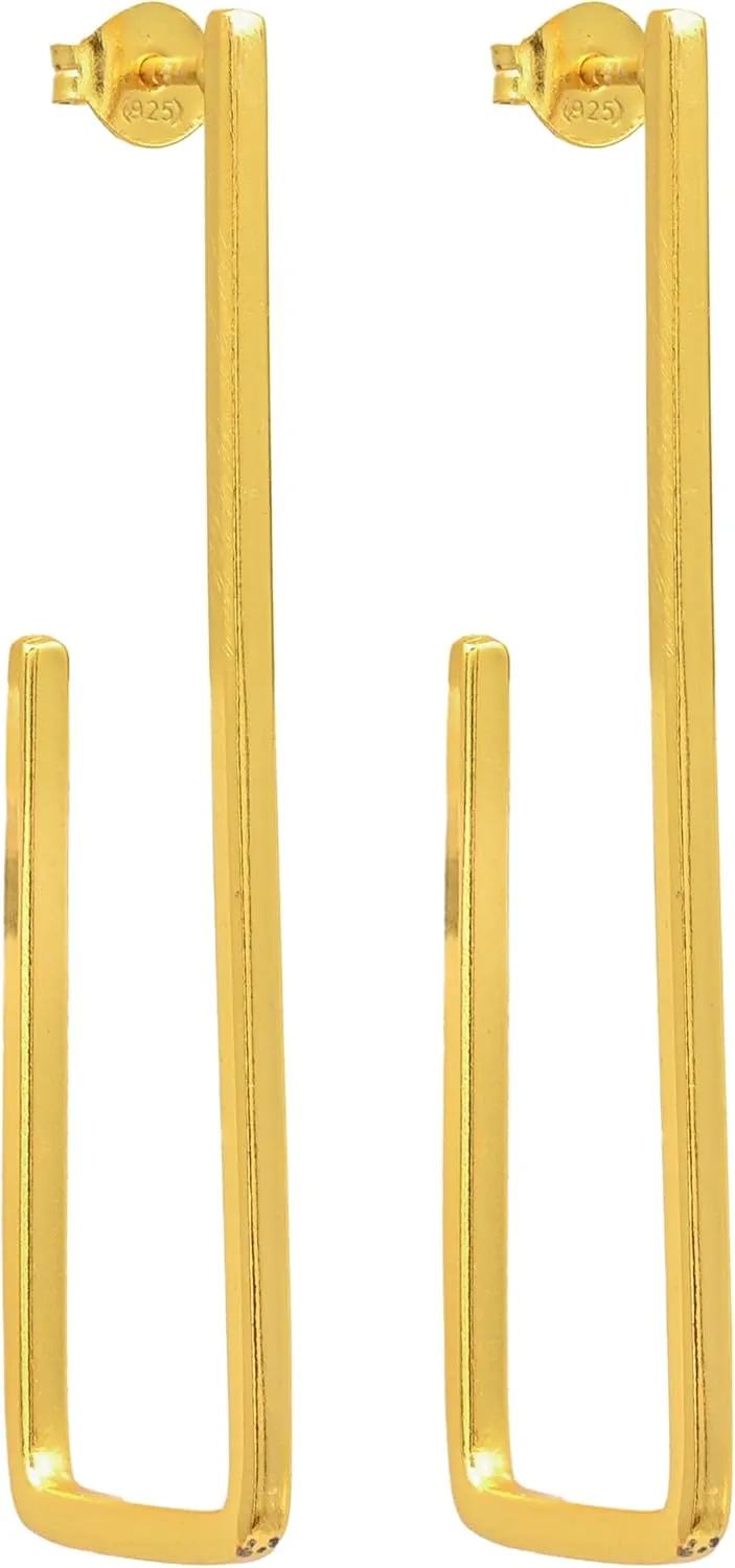 NILOY Gold Plated statement Earrings Small Huggie Hoop Earrings Rectangle earrings Hypoallergenic, lightweight and comfortable Earring