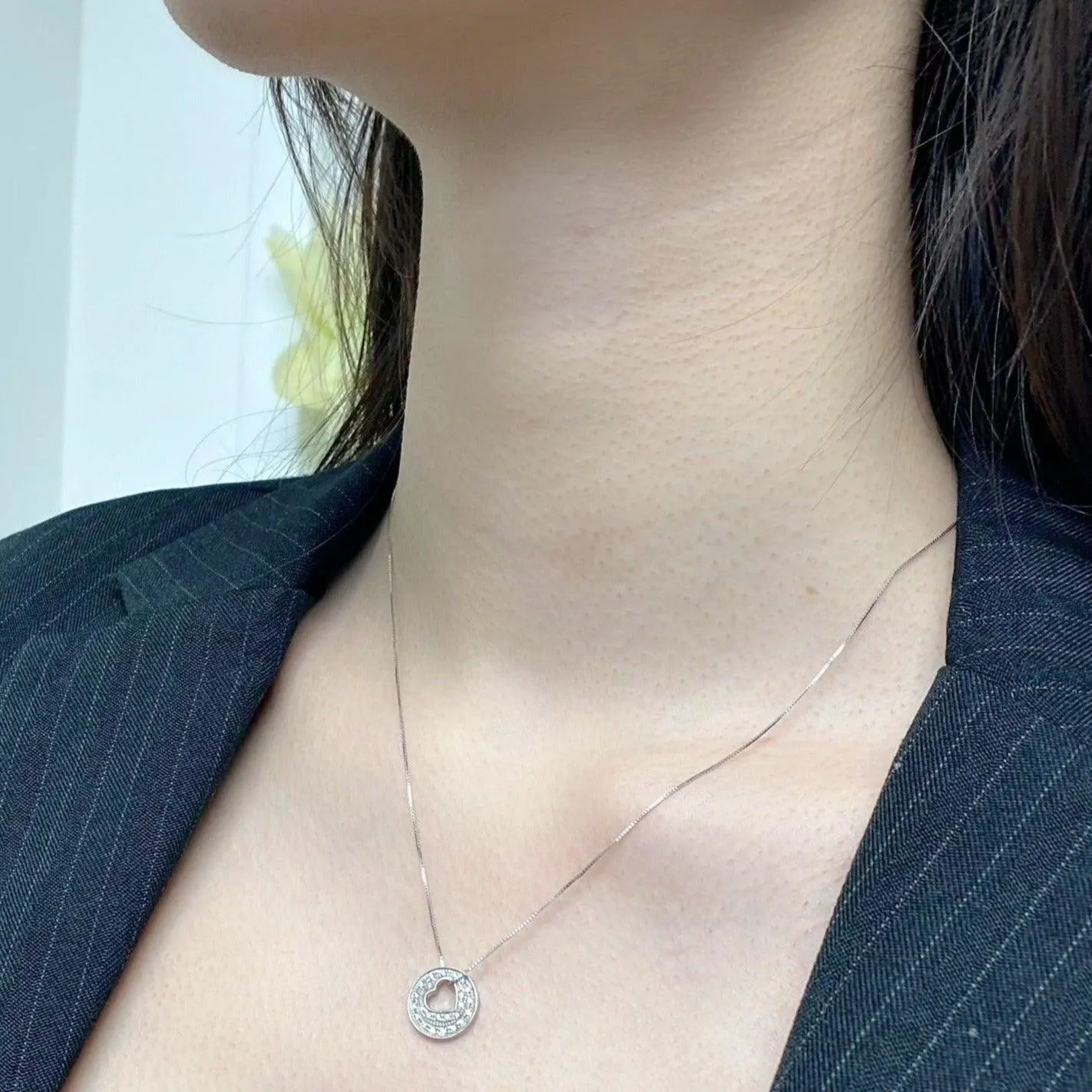 Open Heart-Shape Inside Circle Shape Diamond Necklace Pendant