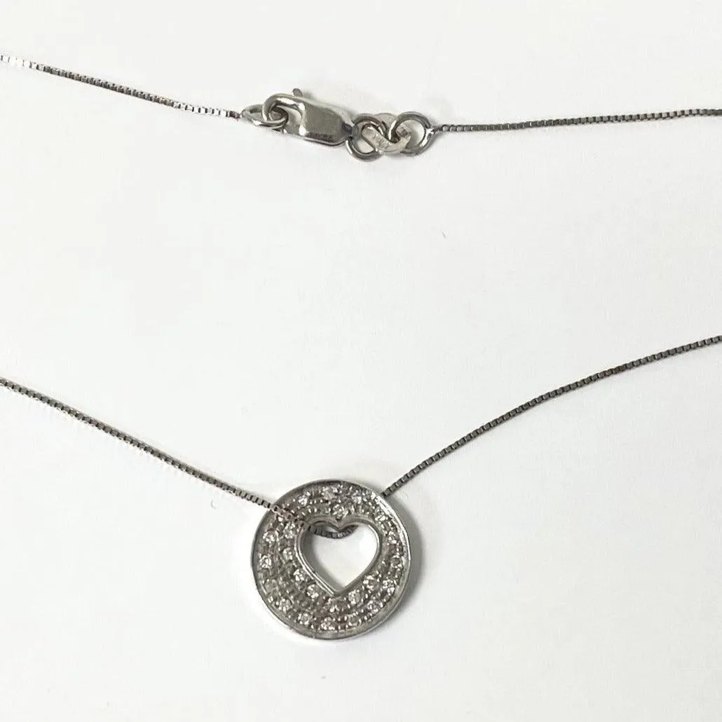 Open Heart-Shape Inside Circle Shape Diamond Necklace Pendant