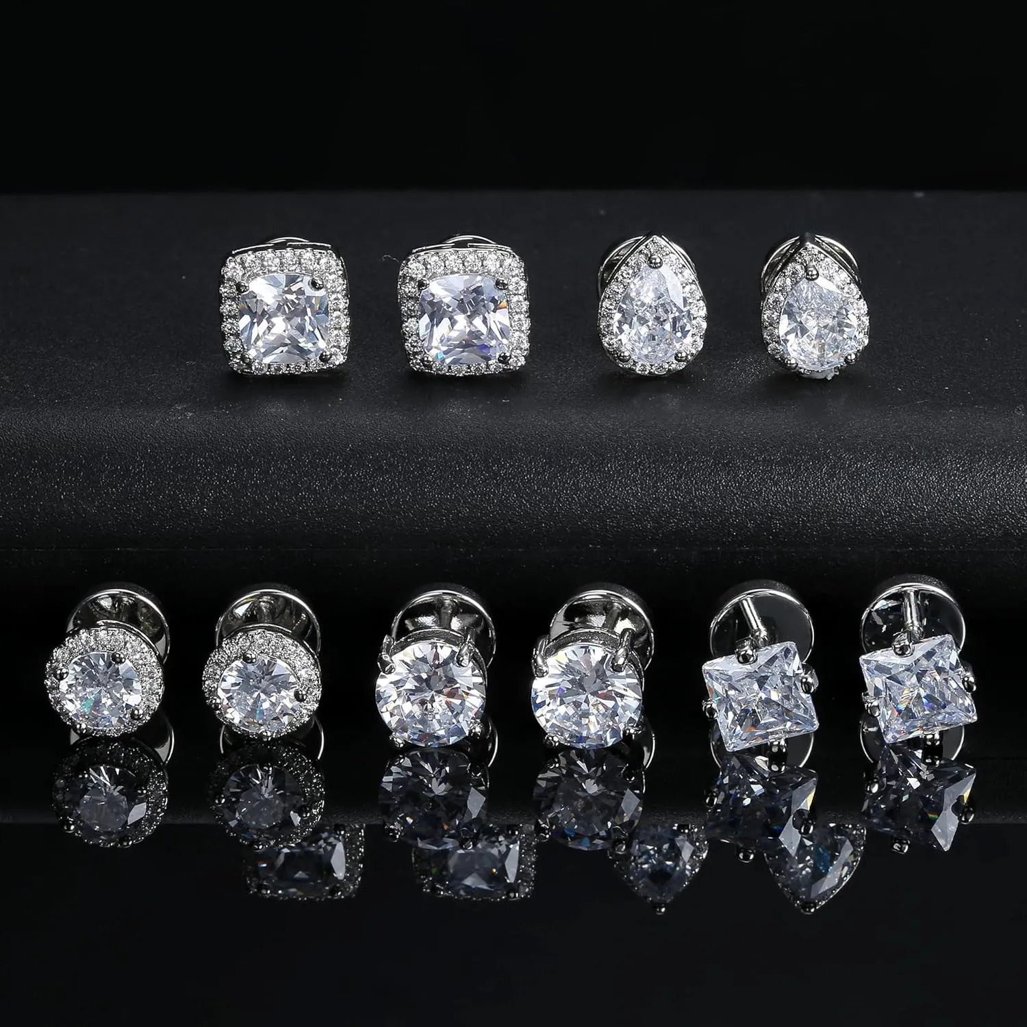ORAZIO 5 Pairs Flat Back Stud Earrings 20G/18G Surgical Steel Cubic Zirconia Stud Earrings with Screw Backs for Women Square Teardrop Halo Earrings Studs Cartilage Ear Stud Piercing Flat Back Earrings Gold/Silver Tone