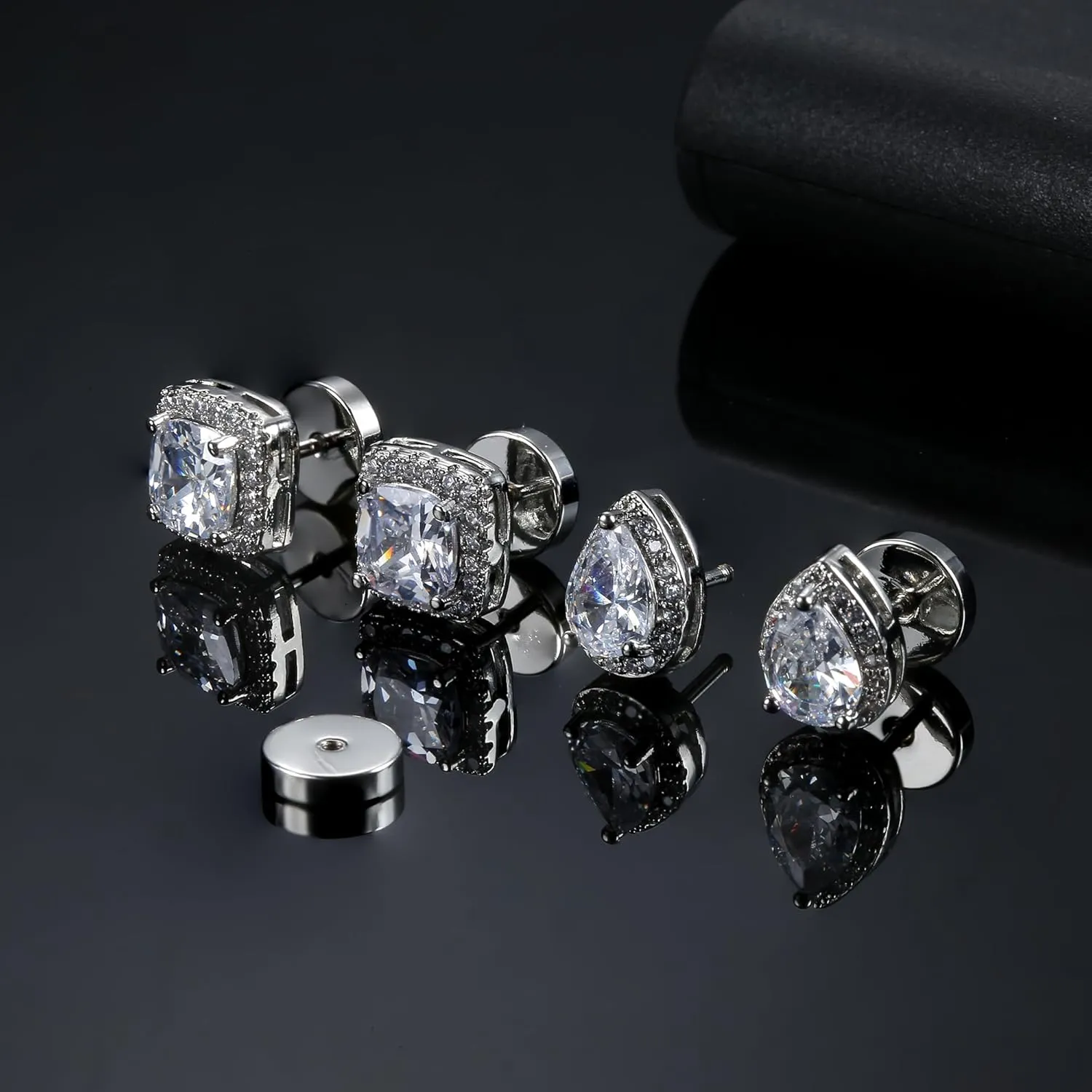 ORAZIO 5 Pairs Flat Back Stud Earrings 20G/18G Surgical Steel Cubic Zirconia Stud Earrings with Screw Backs for Women Square Teardrop Halo Earrings Studs Cartilage Ear Stud Piercing Flat Back Earrings Gold/Silver Tone