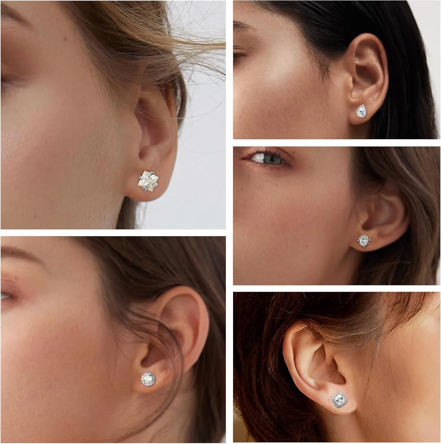 ORAZIO 5 Pairs Flat Back Stud Earrings 20G/18G Surgical Steel Cubic Zirconia Stud Earrings with Screw Backs for Women Square Teardrop Halo Earrings Studs Cartilage Ear Stud Piercing Flat Back Earrings Gold/Silver Tone