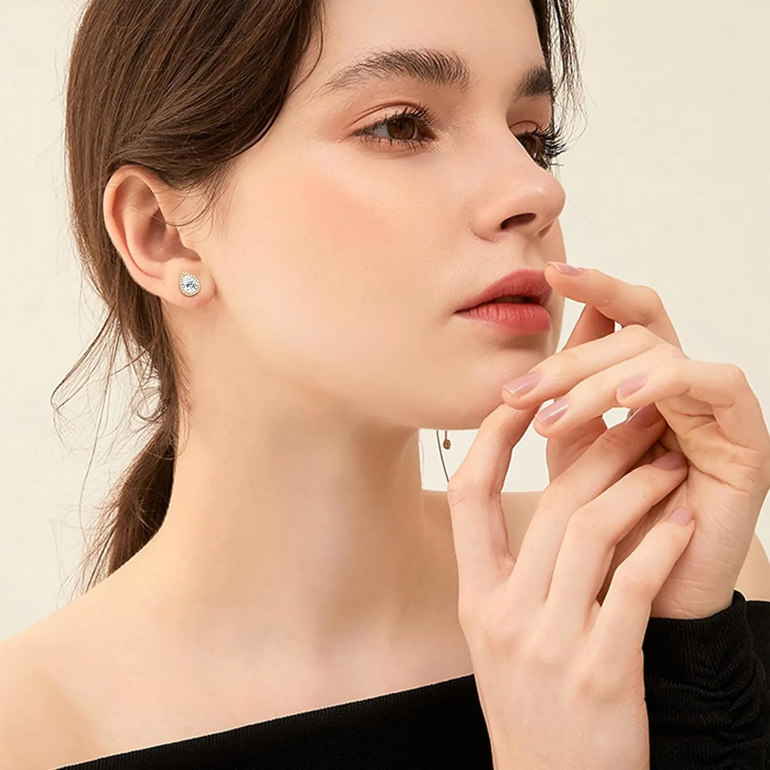 ORAZIO 5 Pairs Flat Back Stud Earrings 20G/18G Surgical Steel Cubic Zirconia Stud Earrings with Screw Backs for Women Square Teardrop Halo Earrings Studs Cartilage Ear Stud Piercing Flat Back Earrings Gold/Silver Tone